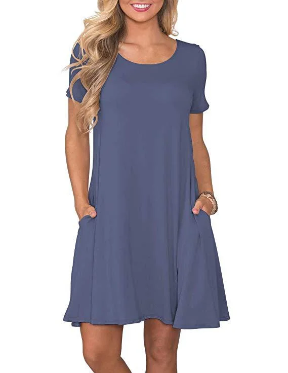 Blank Casual T Shirt Dress Flowy Tunic Dress with Pockets Shirt Dresses for Women