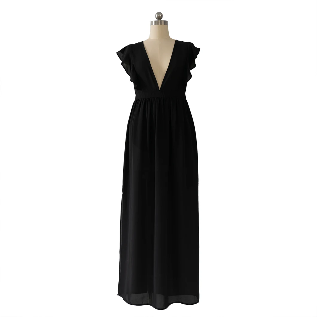 Ladies Chiffon Apparel Girl Women Woven Black Fashion Abaya Dresses