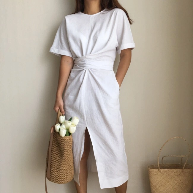 Women Fashion Dress Solid Color Pullover Short Sleeve T-Shirt Dress