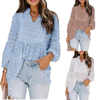 Blusa elegante e sofisticata Bluse e camicie da donna a maniche lunghe con fogliame etnico