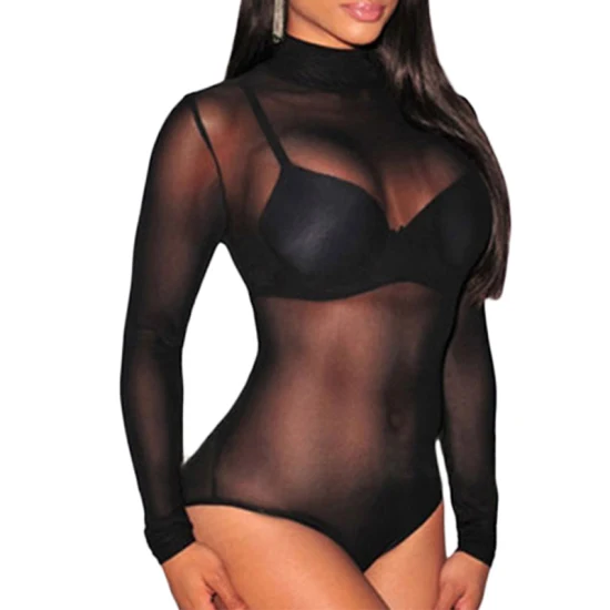 Intimo da donna sexy senza cuciture in tulle adorabile, seducente body in rete nera trasparente