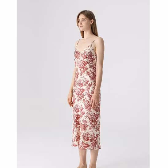 Elegante abito MIDI sottoveste semplice con stampa digitale, abito lungo elegante realizzato in pura seta di gelso al 100%.